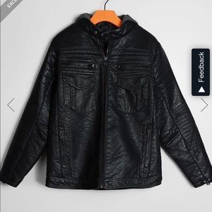 Buckle Black Child’s faux Leather Jacket with hood